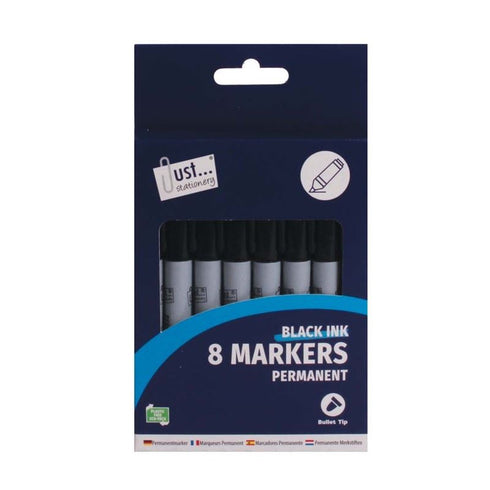 JUST STATIONERY BLACK PERMANENT MARKERS 8/PK. TA5644