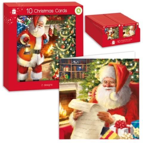 GIFTMAKER TRADITIONAL SANTA CHRISTMAS GREETINGS CARDS 10/PK. GC821