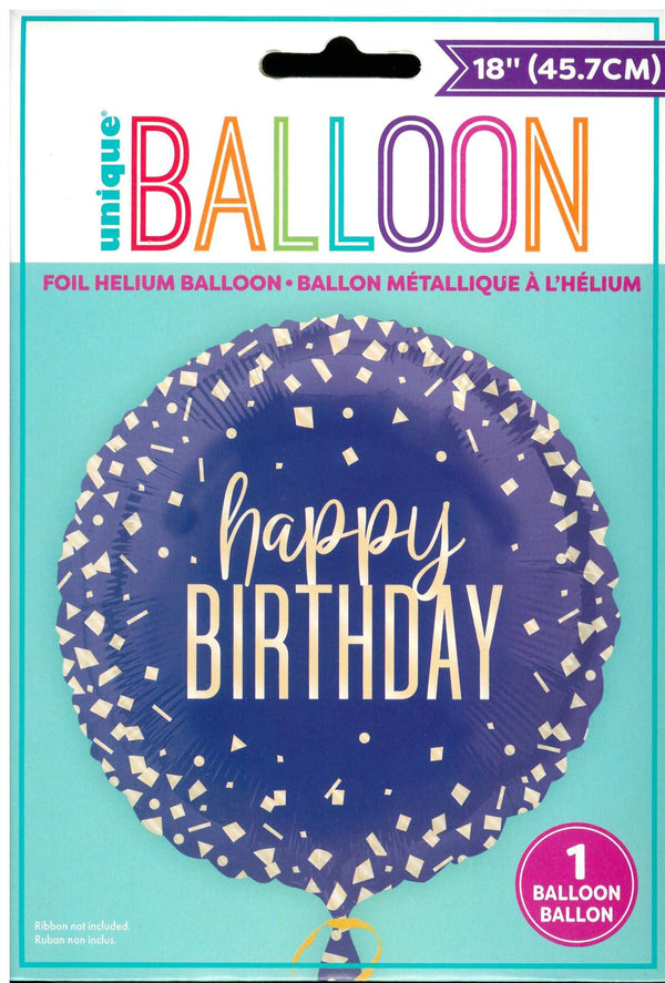 Happy Birthday Balloon - Unique Blue Confetti Foil 18"