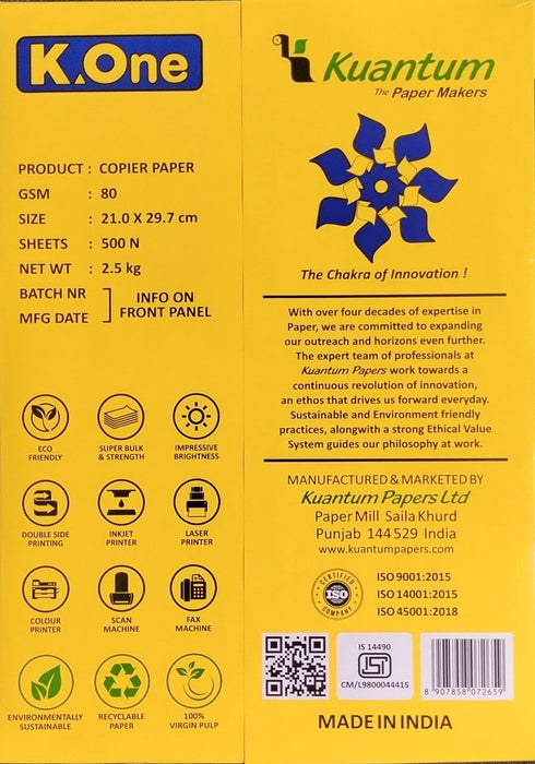 K ONE A4 COPIER PAPER 500 SHEET 80 GSM. KD29245
