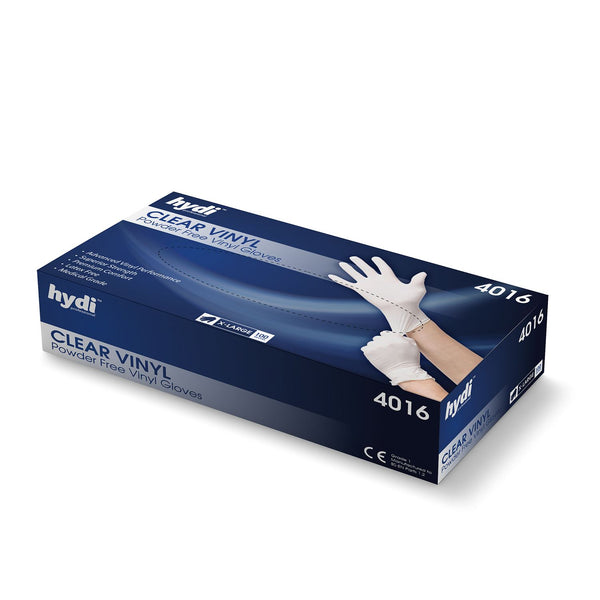 HYDI CLEAR VINYL POWDER FREE GLOVES 100/PK - X LARGE. HY4016