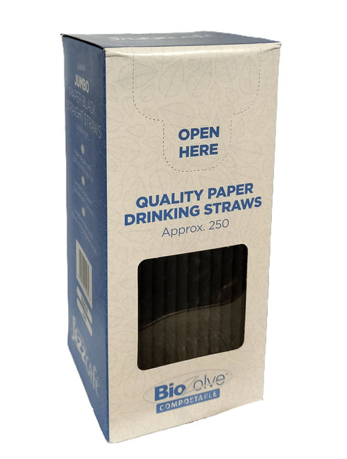 Biodegradable Paper Straws - Eco-Friendly Jumbo 250/PK Black