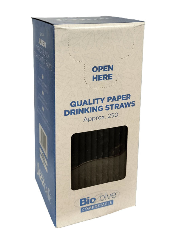 Biodegradable Paper Straws - Eco-Friendly Jumbo 250/PK Black