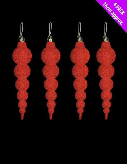 4 ICICLES CHRISTMAS TREE BAUBLES PARTY HOME ROOM DECORATIONS ORNAMENT - RED. DP54058
