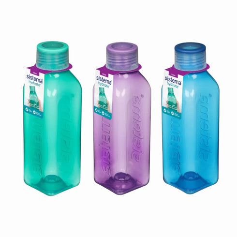 SISTEMA SQUARE ASSORTED COLOUR WATER BOTTLE 725ML. SIS880
