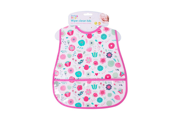 FIRST STEPS WIPE CLEAN BIB WITH POCKET 45CM X 28CM. FS696
