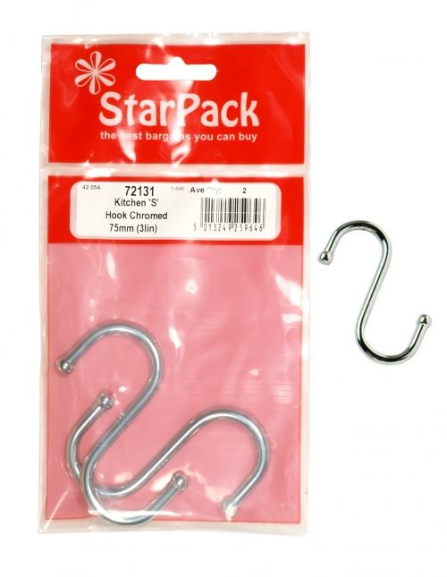 Chromed S-Hooks 75mm - Organize Your Kitchen with STAR PACK 72131