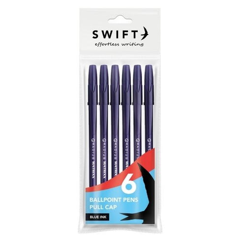 Blue Ballpoint Pens - SWIFT PULL CAP 6 Pack | P3054