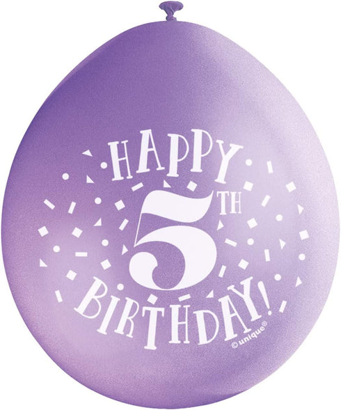 5th Birthday Balloons - Unique Party Happy Latex Multicolour Pack