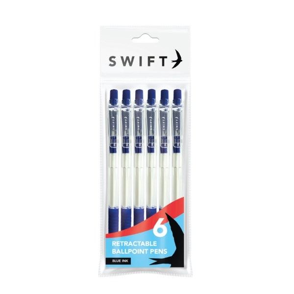 Retractable Ballpoint Pens - SWIFT BLUE 6 Pack P3090