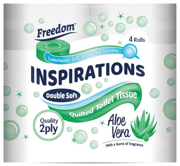FREEDOM INSPIRATIONS ALOE VERA 2 PLY TOILET TISSUE 4 ROLLS X 10 PACK. F0410T2NAVN01