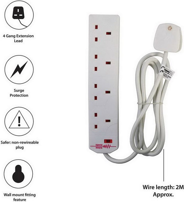 Surge Protected Extension Lead - DAEWOO 4 Gang 2M