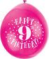 9th Birthday Balloons - Multicolour Pack of 10 | UNIQUE PARTY