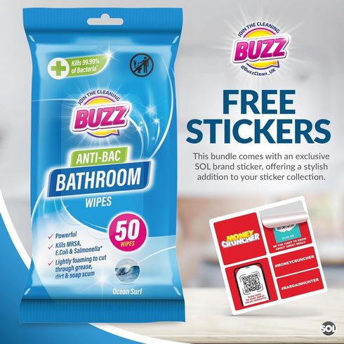 BUZZ ANTI BAC BATHROOM WIPES OCEAN SURF 50/PK. OL321594