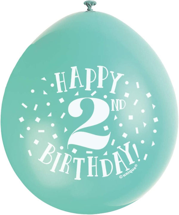 2nd Birthday Balloons - Unique Party Happy Latex Pack | UNI56034