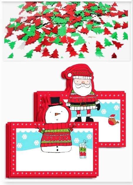 CHRISTMAS 8 CUTE PLACE CARD WITH PARTY CONFETTI. XPACNCC