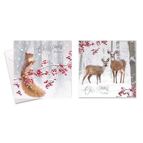 CHRISTMAS CARDS SQUIRREL & DEER 10 PACK SQUARE BOXED. TAX9011A