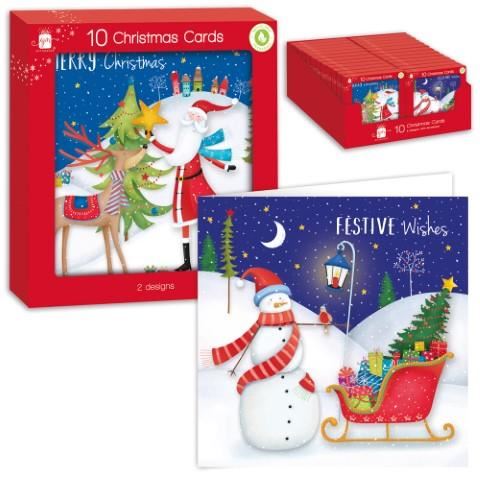GIFTMAKER 10 CHRISTMAS GREETINGS CARDS - WHIMSICAL SCENE. GC811