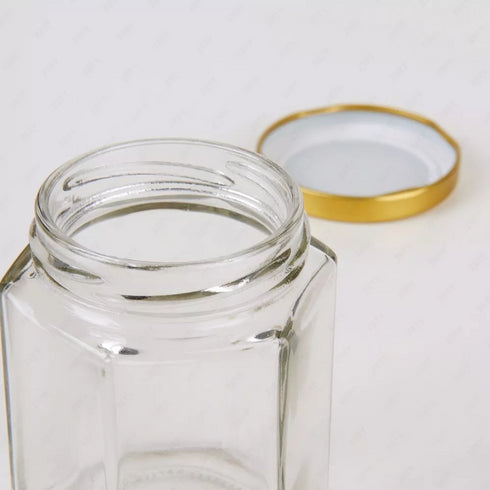 Gold Lid Jar 110ml - Hexagonal Glass Container with Screw Lid