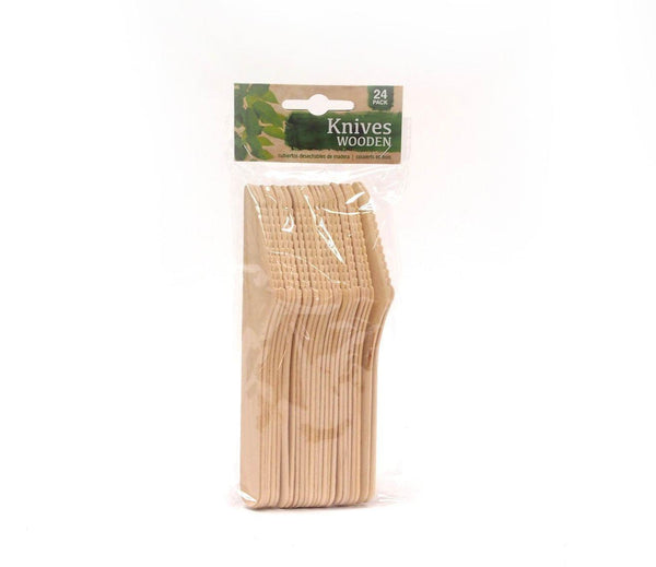 BIODEGRADABLE WOODEN DISPOSABLE KNIVES 24/PK. OB0257