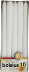 BOLSIUS WHITE TAPERED DINNER CANDLES 245MM 7.5H 10/PK. 103600352202