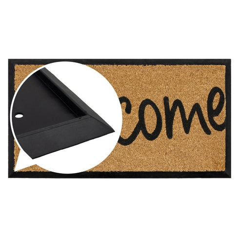 Coir Welcome Doormat - JVL Granite Rubber Tray Base 40x70cm