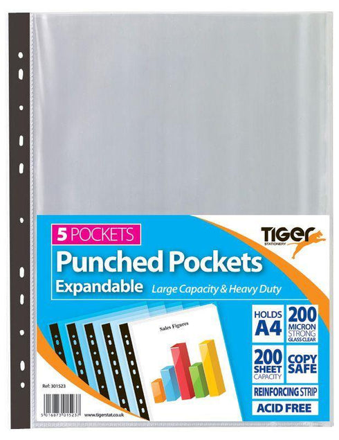 A4 Punched Pockets - TIGER 5 Expandable Pockets T301523