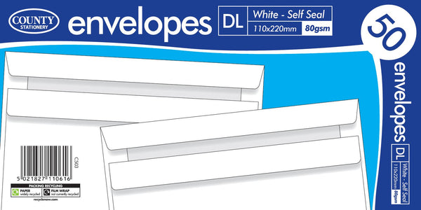 Self Seal Envelopes - COUNTY DL White 50 Pack C503