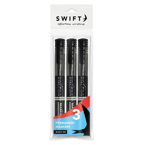 SWIFT PERMANENT MARKERS 3/PK -BLACK. P3066