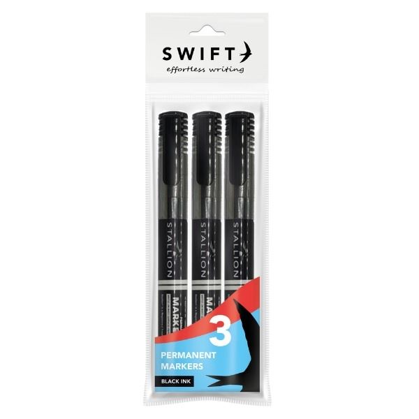 SWIFT PERMANENT MARKERS 3/PK -BLACK. P3066