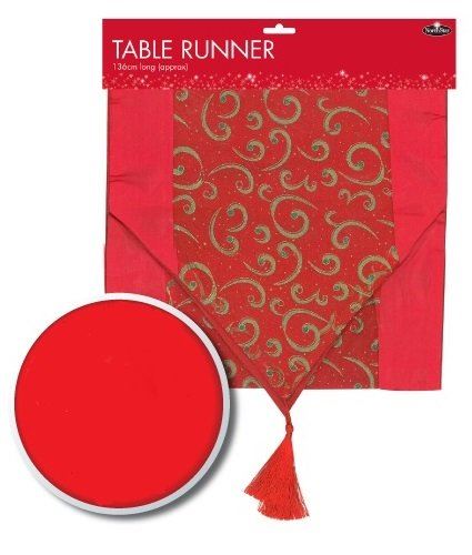 CHRISTMAS GLITTER TABLE RUNNER - RED 35CM X 138CM XMAS PARTY DECORATION. Z98497R