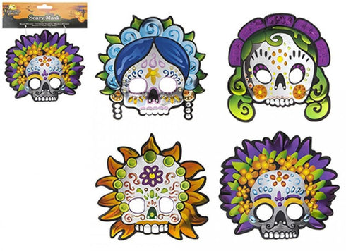 HAUNTED HOUSE ASSORTED SCARY SKULL DESIGN SHINY FELT MASK. PI973041