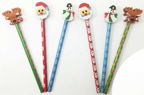 6 CHRISTMAS PENCILS WITH ERASER TOPPER REINDEER XPNL. XPCL