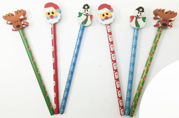 6 CHRISTMAS PENCILS WITH ERASER TOPPER REINDEER XPNL. XPCL