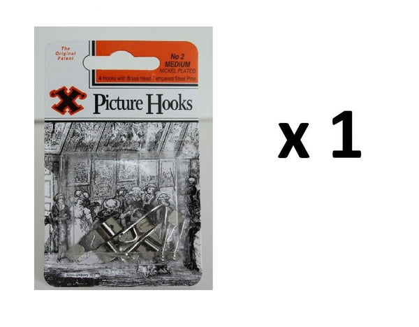 Nickel Plated Picture Hooks - SHAW X Medium No. 2, 4/Pack FS12825