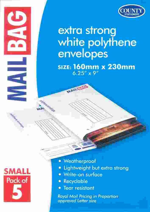White Mail Bags - Small Polythene Mailing Solution 5/Pack
