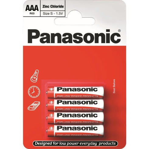 Panasonic AAA Batteries - Zinc R03R 4 Pack High Performance