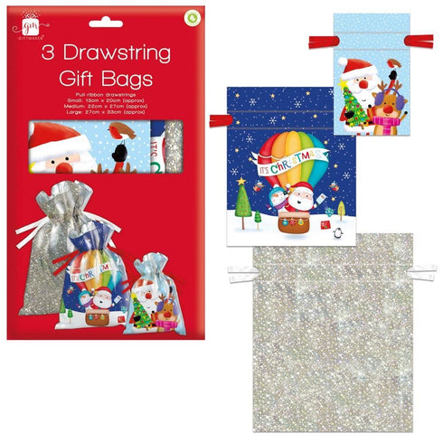 GIFTMAKER CHRISTMAS ASSORTED SIZES DRAWSTRING GIFT SACK 3/PK. XAPGZ423