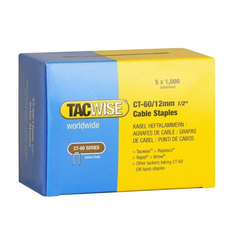 TACWISE CT-60/12MM DIVERGENT POINT GALVANISED STAPLES 1000 PACKS. TAC0355