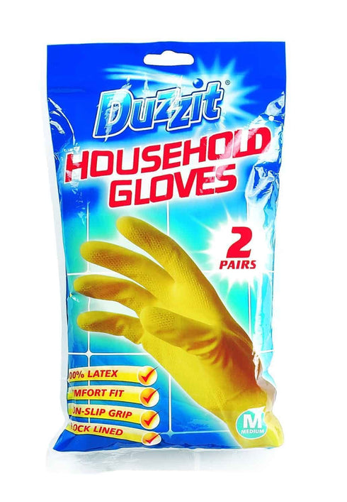 Latex Household Gloves - DUZZIT Medium 2 Pairs DZT1024A-48