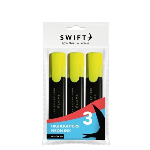 SWIFT YELLOW HIGHLIGHTERS PENS 3/PK. P3062