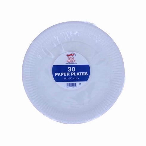 White Paper Plates 9 Inch - ROYAL MARKET Pack of 30 | PP930