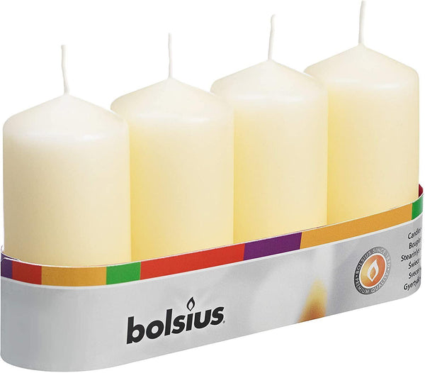 BOLSIUS PILLAR CANDLE IVORY 100MM X 48MM 4/PK. CN5512