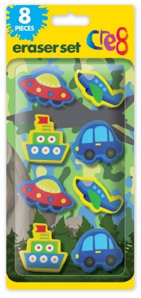 Kids Vehicle Pencil Set - CRE8 Boys Eraser Combo 8 Pack P2784