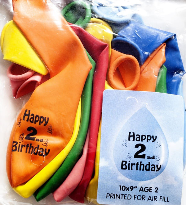10 HAPPY 2ND BIRTHDAY MULTICOLOUR BALLOONS. BO102