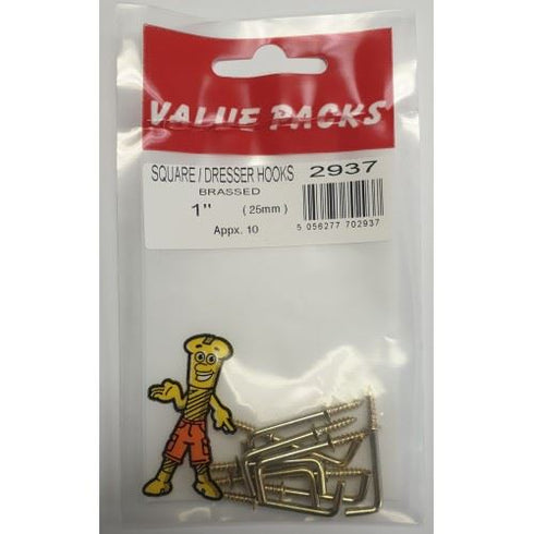 Brassed Square Hook - FAST PAK VALUE 2937 Dresser 10 Pack
