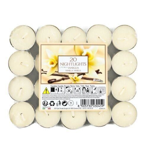 ALADINO NIGHTLIGHTS TEALIGHT CANDLE 7HRS 20/PK - VANILLA. ALN201216