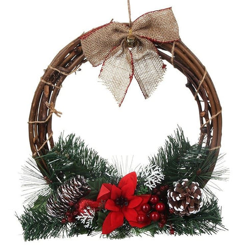 14" RATTAN WERATH WITH POINSETTIA & BOW. PI514027