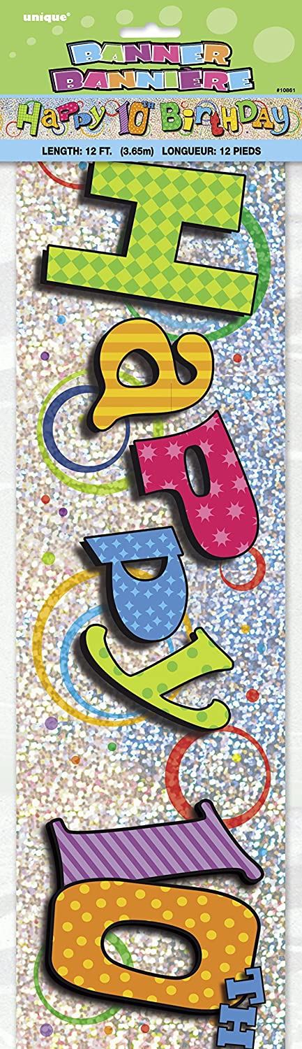10th Birthday Banner - Holographic Foil Party Decoration 12FT