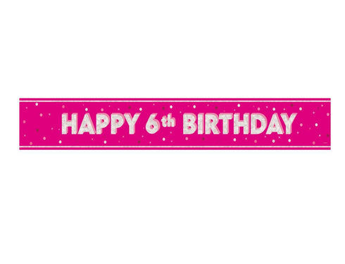 6th Birthday Banner - Pink Prism Floral Party Decoration